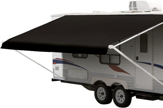 ShadePro – RV Awning Fabric Replacement – Premium Grade Weatherproof Vinyl – Universal Outdoor Canopy for Camper, Trailer, and Motorhome Awnings – Solid Black – 19′ (Fabric 18’2″)