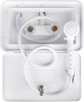 RV Exterior Shower Box Kit with Lock for Outside, Outdoor Non-Metallic RV Accessories for RVs, Fifth Wheels, Motorhomes, Travel Trailers, Campers – White