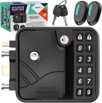 LATCH.IT Class C RV Door Lock Keyless Entry | Patent Pending Keyless Entry Door Lock | All Metal Keyless RV Door Lock | Keyless RV Door Locks w/ 2 Fobs | Only Fits Class C w/ 3.50″ x 4.50″ Lock Hole