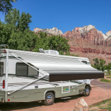 Suncode Manual RV Awning White RV Modular Retractable Awning Complete Kit for RV,5th Wheel,Travel Trailers,Toy Haulers,and Motorhome RV Trailer Awning for Home or Camper-10x8Ft-Black Strip